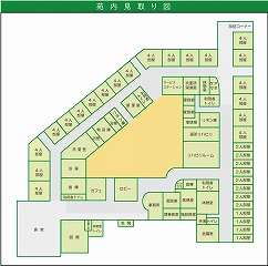 施設内見取り図です。回廊式の１階建て平屋となっております。